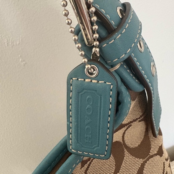 Coach Hampton Signature Jacquard Brown and Teal Hobo Bag - Picture 3 of 12